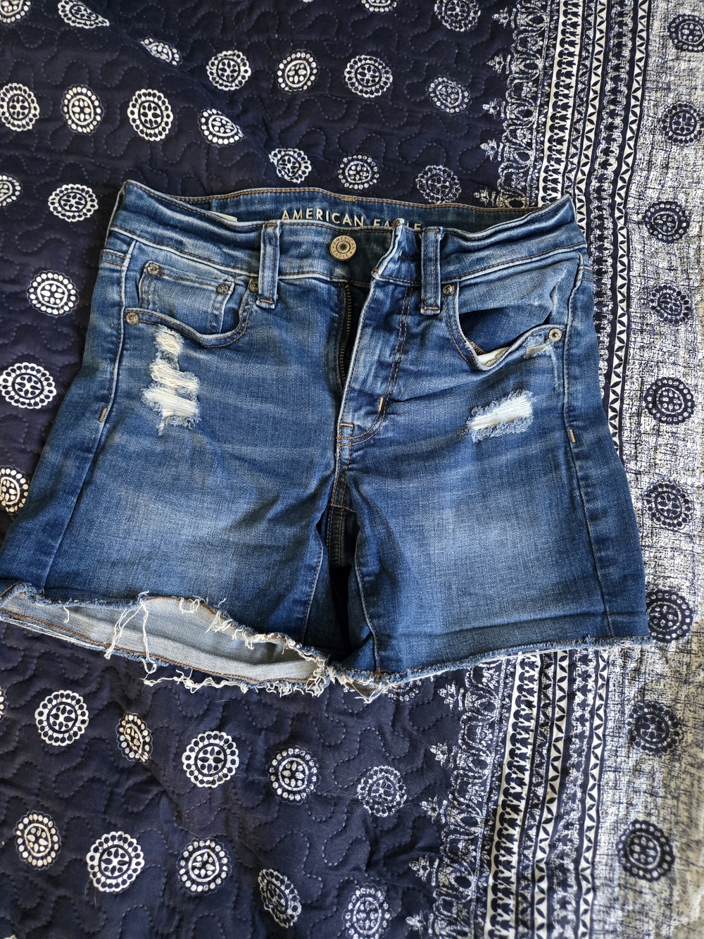American Eagle Outfitters Women’s Distressed Denim Shorts - Blue